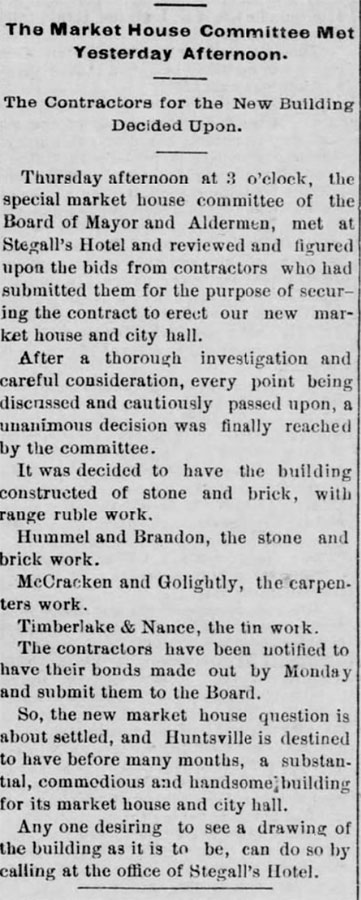 Markethouse Henderson Brandon and Son awarded contract for brick and stonework.