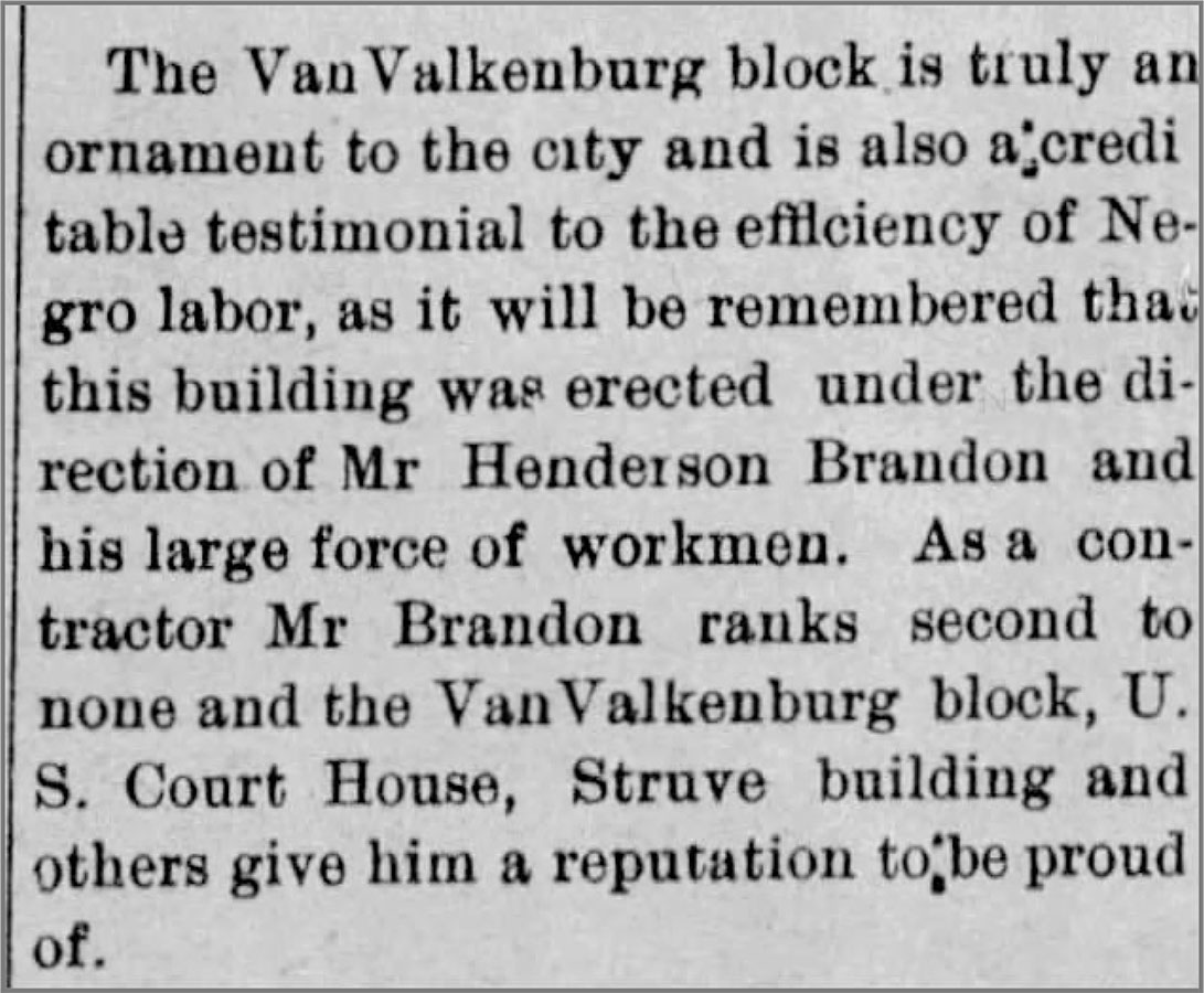 vanvalkenburgh-block-brandon-article The Brandons received the masonry contract for the Struve Building.